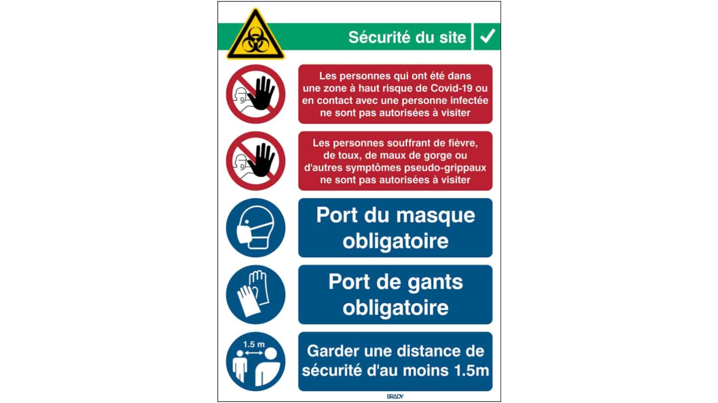 Affiche murale de sécurité Brady, texte en Français, Polypropylène B-7527