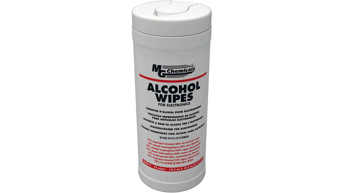 MG Chemicals Wet Isopropanol Wipes, Tub of 75, 152 x 178mm