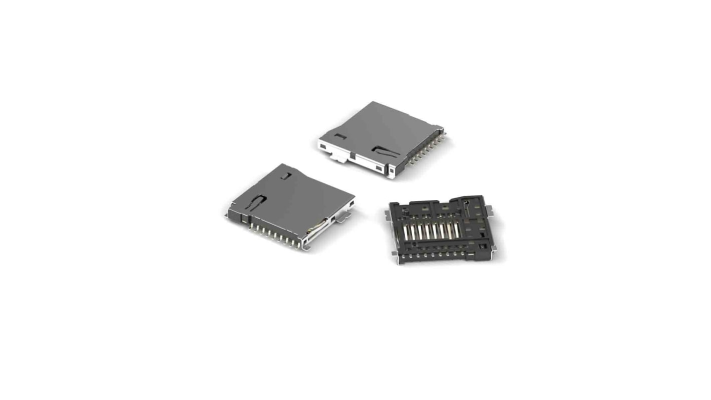Wurth Elektronik MicroSDMicroSD卡槽, 母座, 8p, 0.9mm间距, 焊接端接, 水平