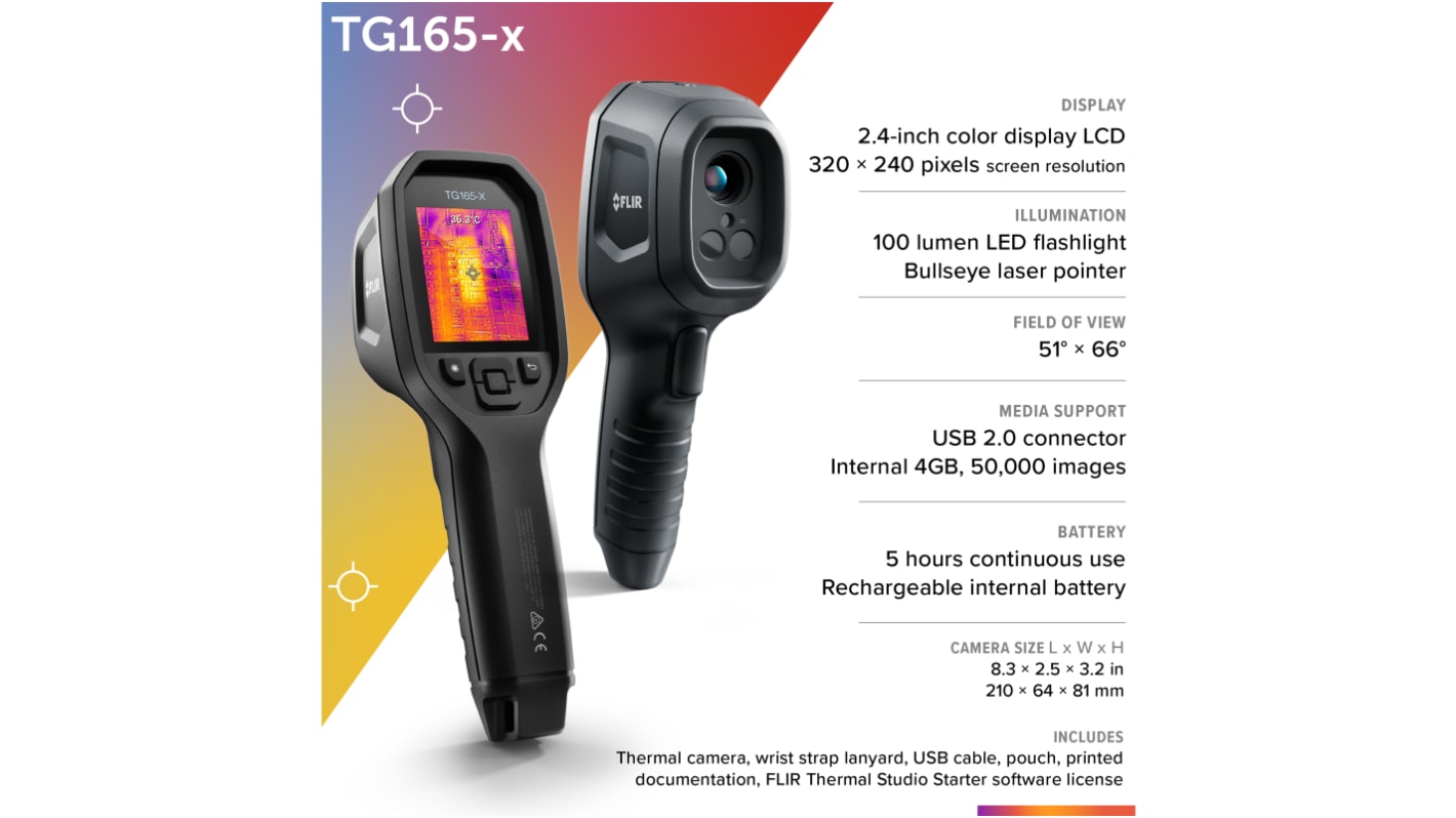 FLIR TG165-X USB 2.0 Thermal Imaging Camera, –25 → +300 °C, 80 x 60pixel Detector Resolution
