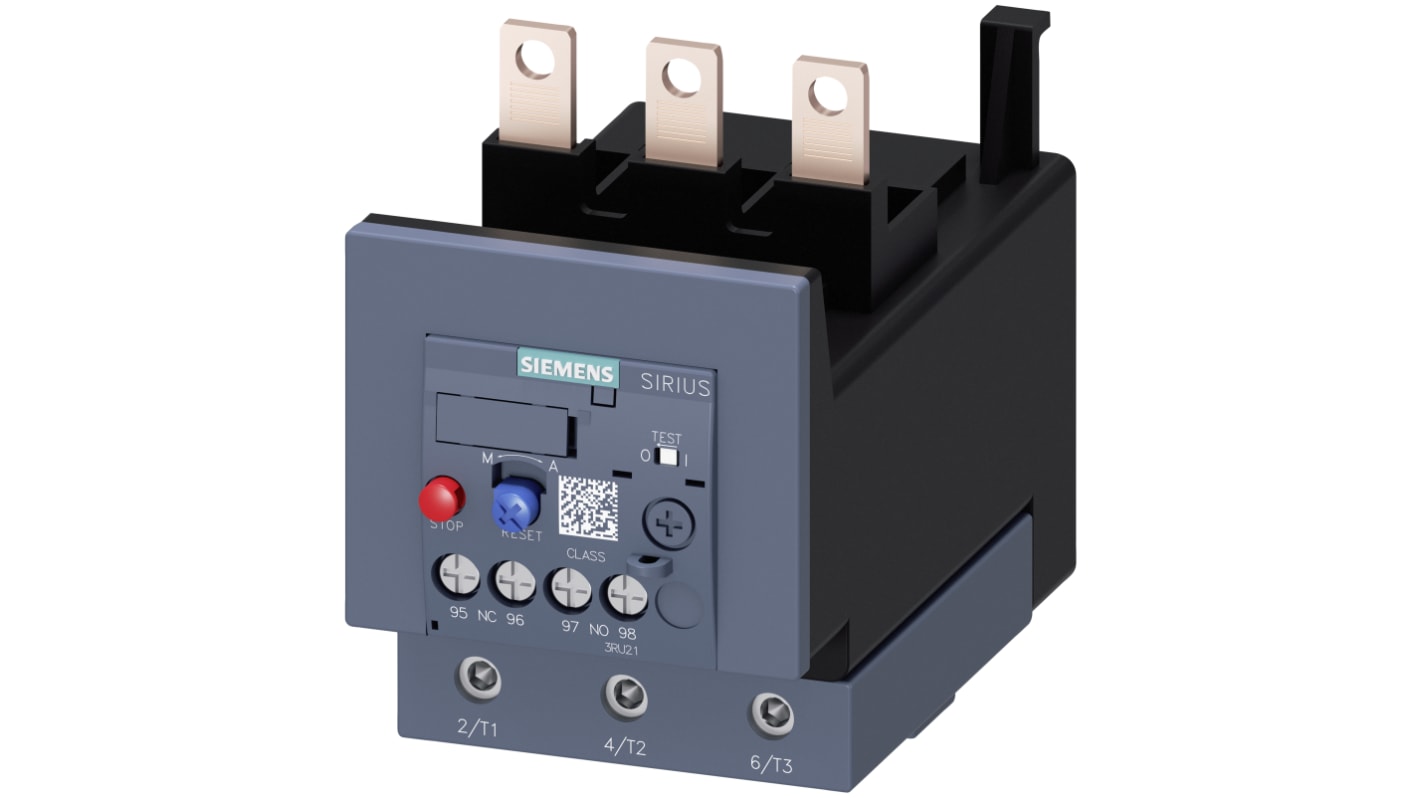 Siemens SIRIUS 3RU2 Thermal Overload Relay, 65 A F.L.C, 3 A Contact Rating, 18.9 W, 690 Vac, 3P, SIRIUS