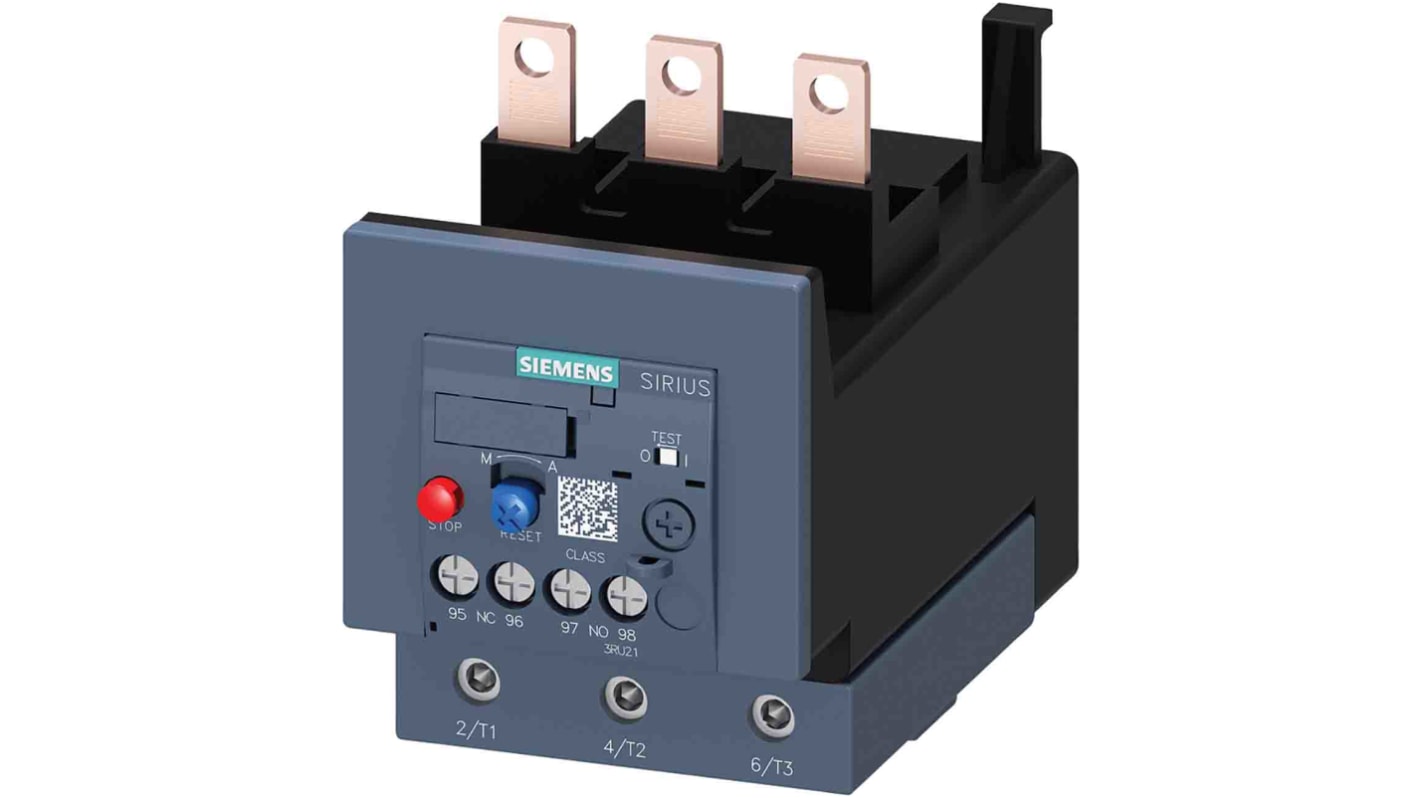 Siemens SIRIUS 3RU2 Thermal Overload Relay, 96 A F.L.C, 3 A Contact Rating, 21 W, 690 Vac, 3P, SIRIUS