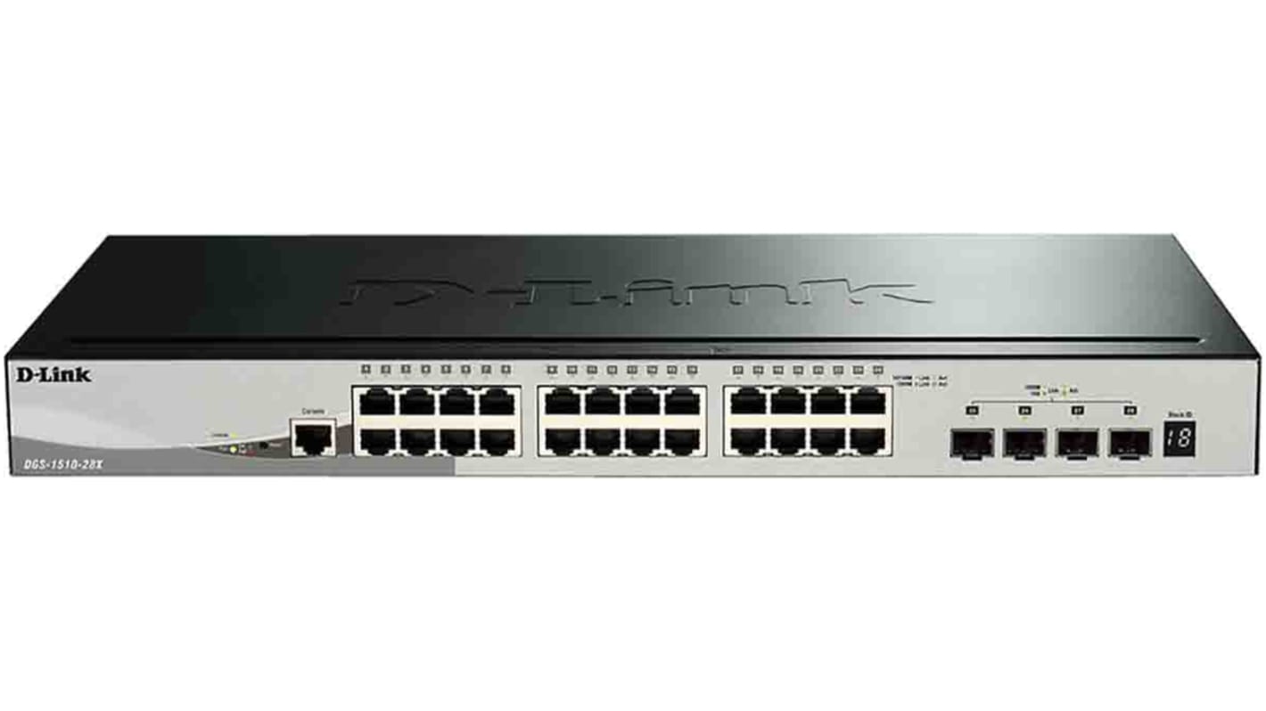 D-Link 28口智能以太网智能管理交换机, 4个SFP口, 24个RJ45口, 10/100/1000Mbit/s, DGS-1510 Series系列, 带 10G 上行链路的 28 端口千兆可堆叠智能网管型交换机