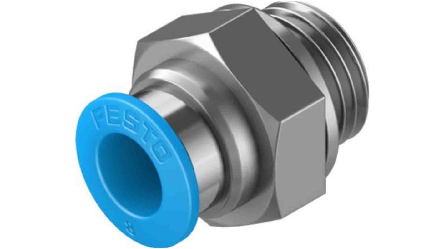 Festo Straight Threaded Adaptor, G 1/4 Male to Push In 8 mm, Threaded-to-Tube Connection Style, 132040