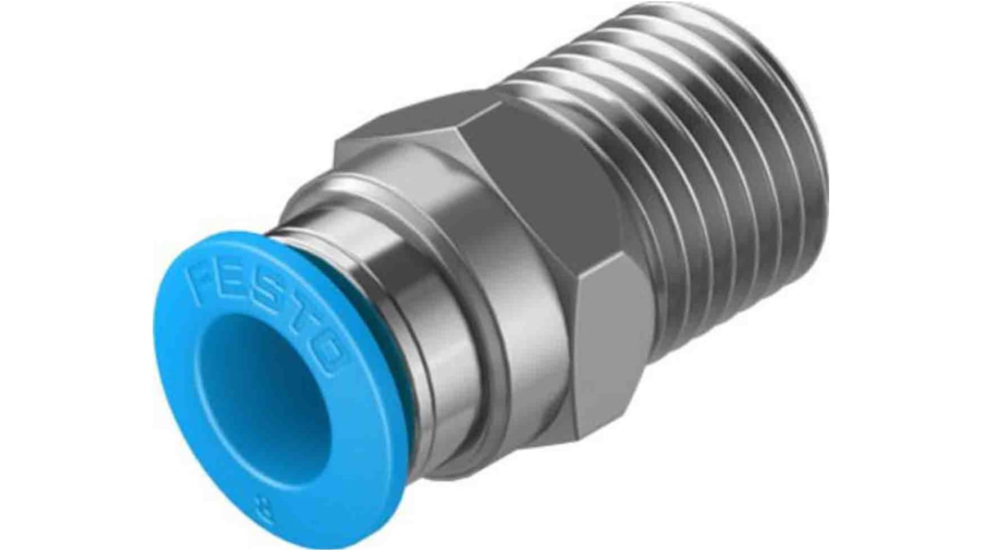 Festo Straight Threaded Adaptor, R 1/4 Male to Push In 8 mm, Threaded-to-Tube Connection Style, 130678