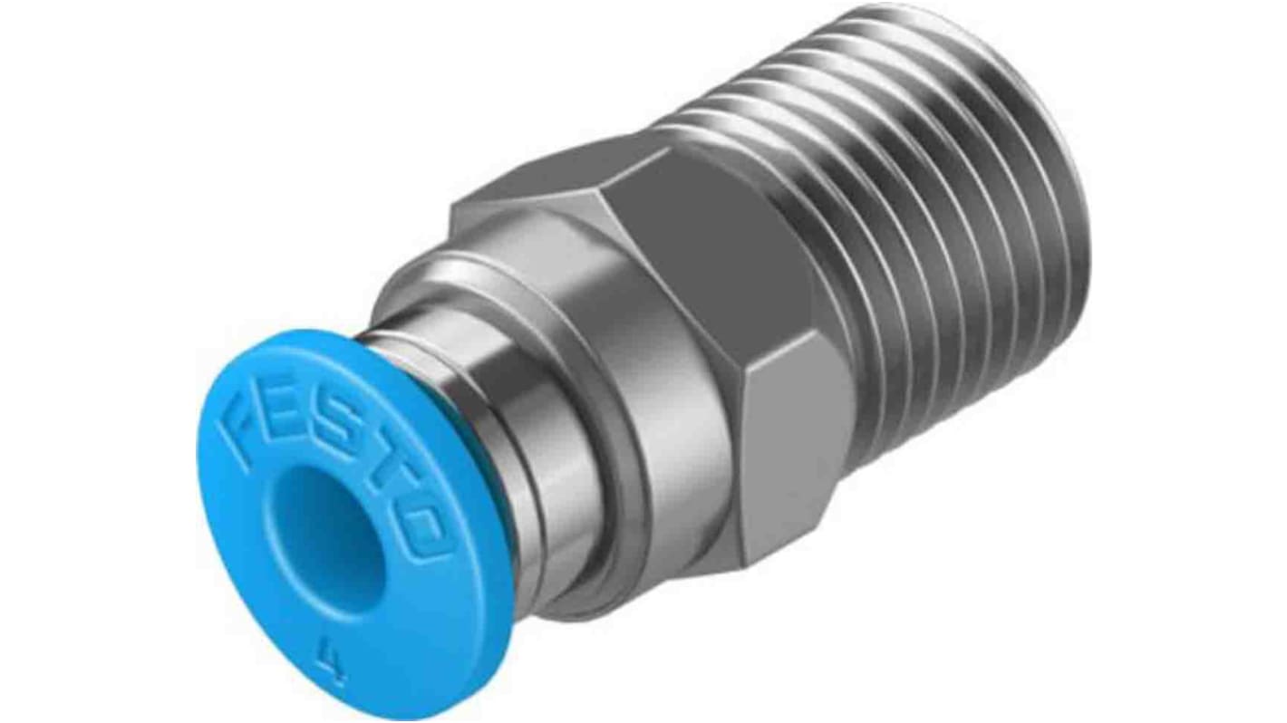 Festo Straight Threaded Adaptor, R 1/8 Male to Push In 4 mm, Threaded-to-Tube Connection Style, 130674