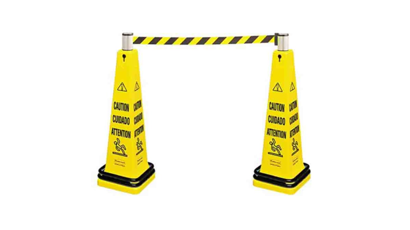 Rubbermaid Commercial Products Yellow PE Retractable Barrier, Black Tape