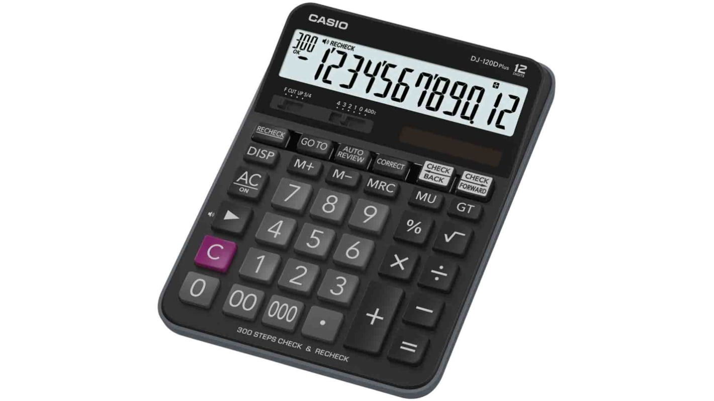 Casio 桌面计算器, LR44电池, 内含电池, 1行显示, 12字符/行, DJ-120DPLUS