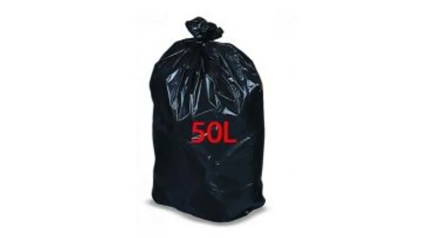 Black Polyethylene Bin Bag, 50L Capacity, 14μm Thickness, 50 per Package