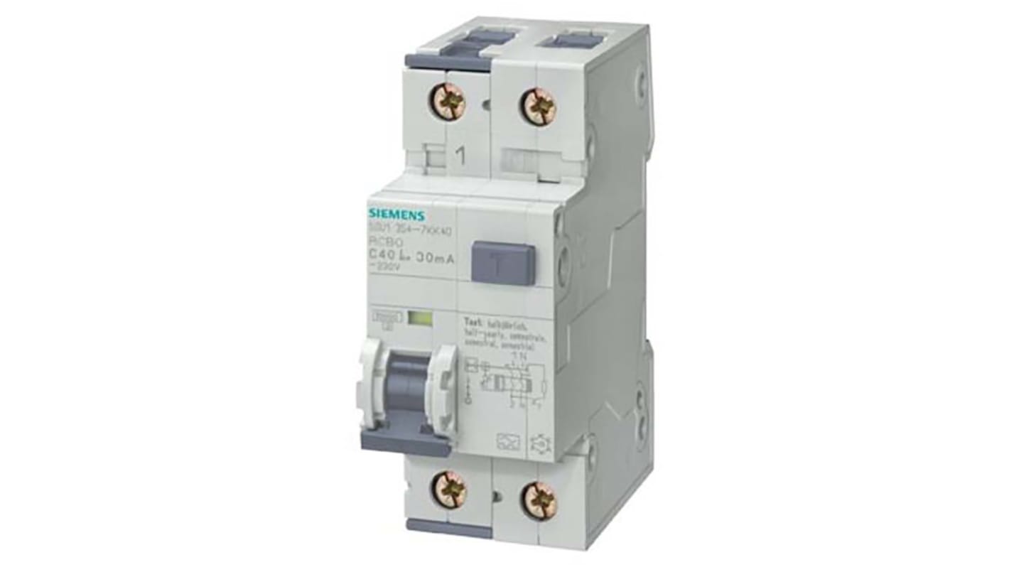 Siemens RCBO, 1P, 16A, DIN-skinne montering, følsomhed: 10mA