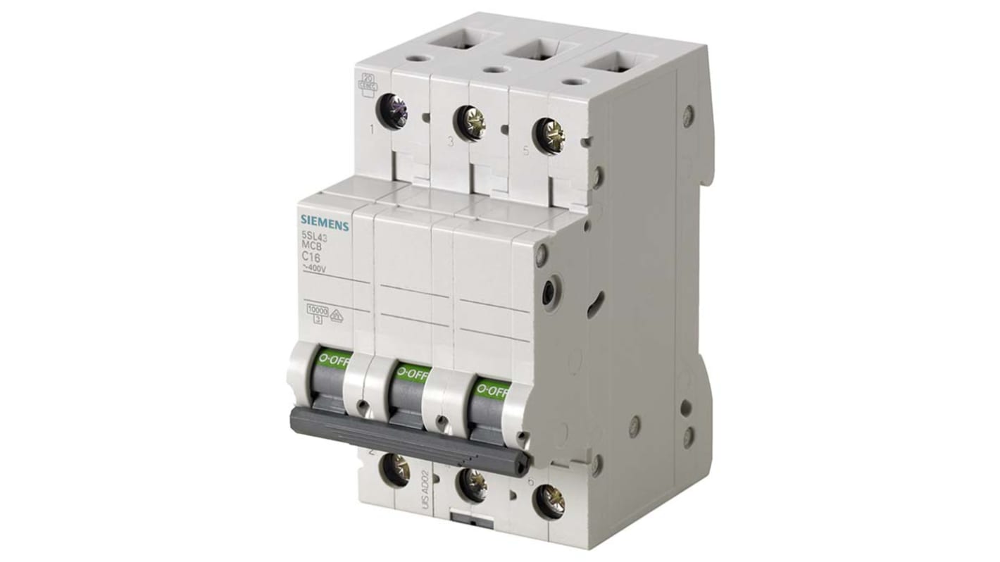 Siemens SENTRON 5SL4 MCB, 3P, 16A Curve B, 10 kA Breaking Capacity