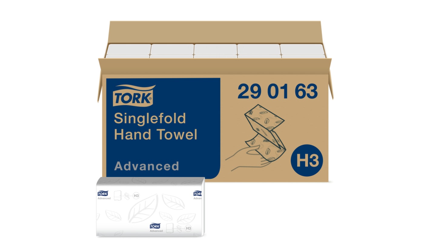 Tork Easy Handling™ Folded, Interleaved White Paper Towel, 115 x 248mm, 2-Ply, 250 Sheets