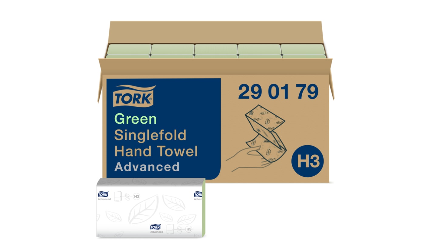 Tork Easy Handling™ Folded, Interleaved Green Paper Towel, 115 x 250mm, 2-Ply, 250 x 15 Sheets