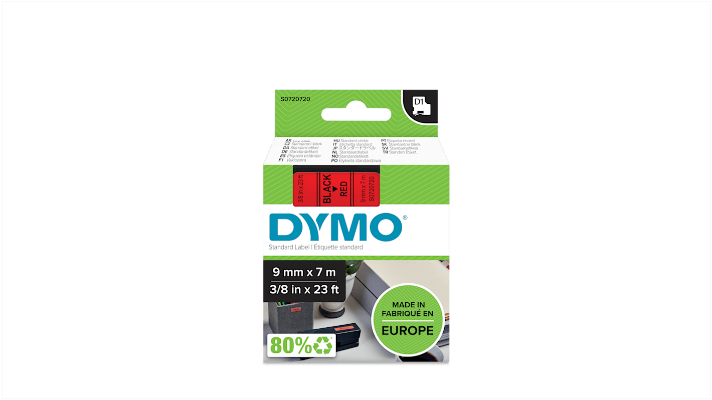 Dymo Black on Red Label Printer Tape, 7 m Length, 9 mm Width