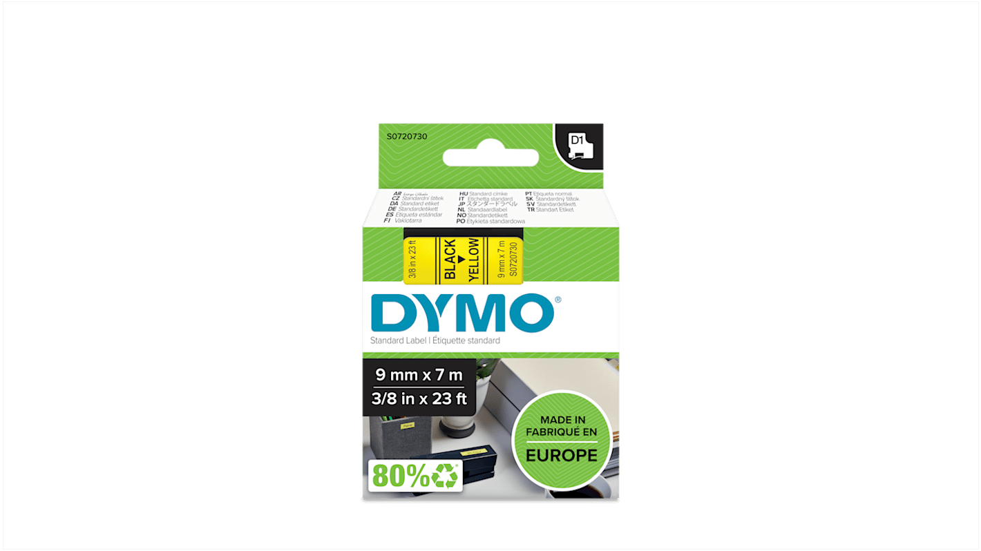 Dymo Black on Yellow Label Printer Tape, 7 m Length, 9 mm Width