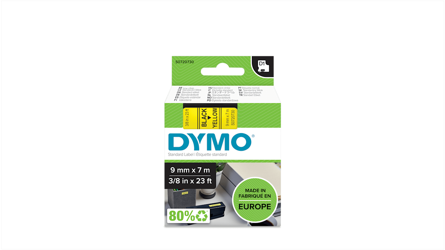 Ruban pour étiqueteuse Dymo 7 m x 9 mm Noir sur Jaune