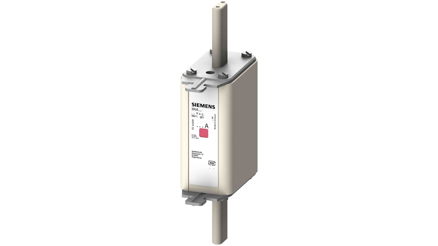 Fusibile con linguette centrate, Siemens, 100A, fusibile NH1 con velocità F, standard IEC 60269, cat. gG 500V ca