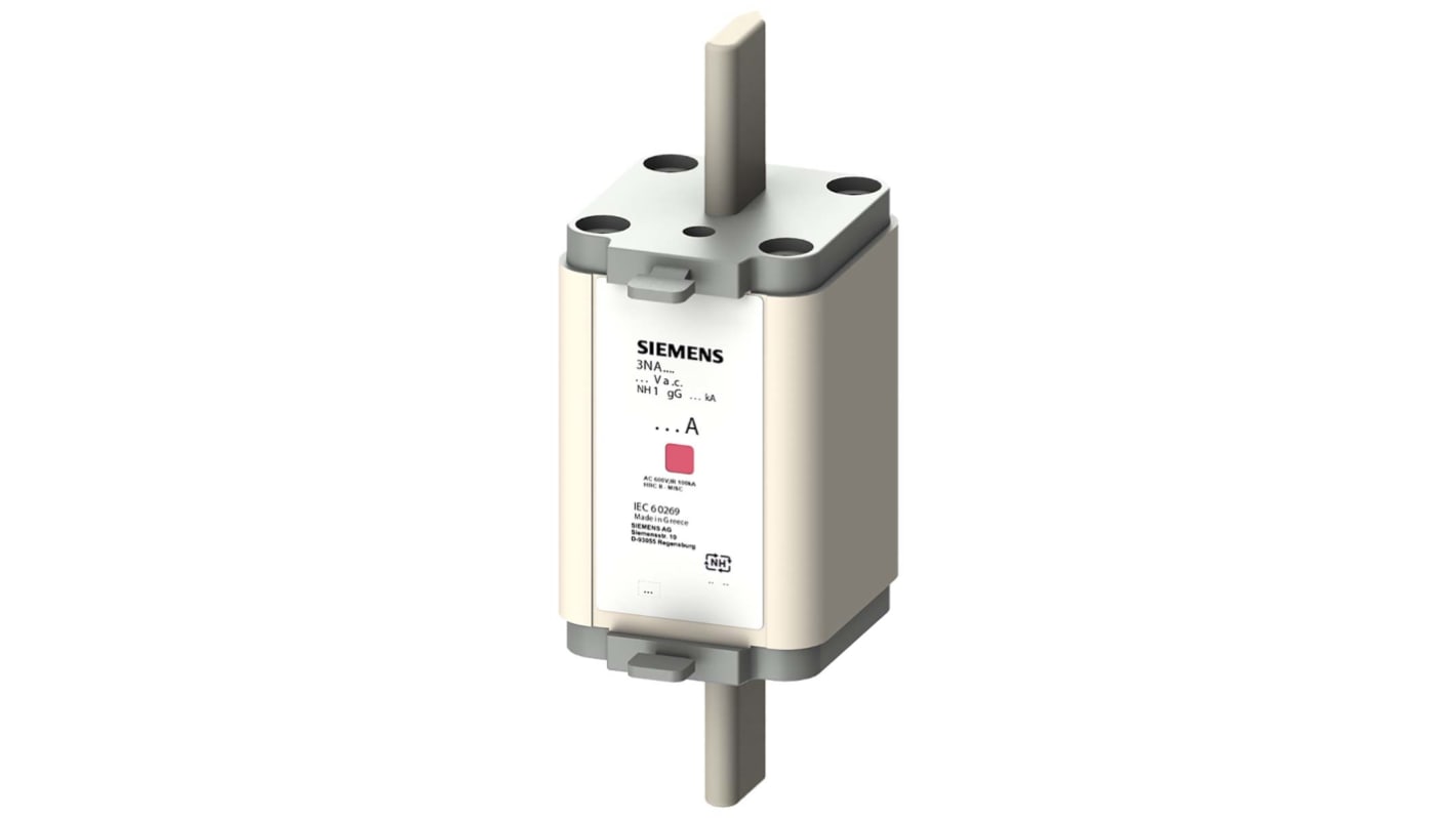 Fusibile con linguette centrate, Siemens, 100A, fusibile NH1 con velocità F, standard IEC 60269, cat. gG 500V ca