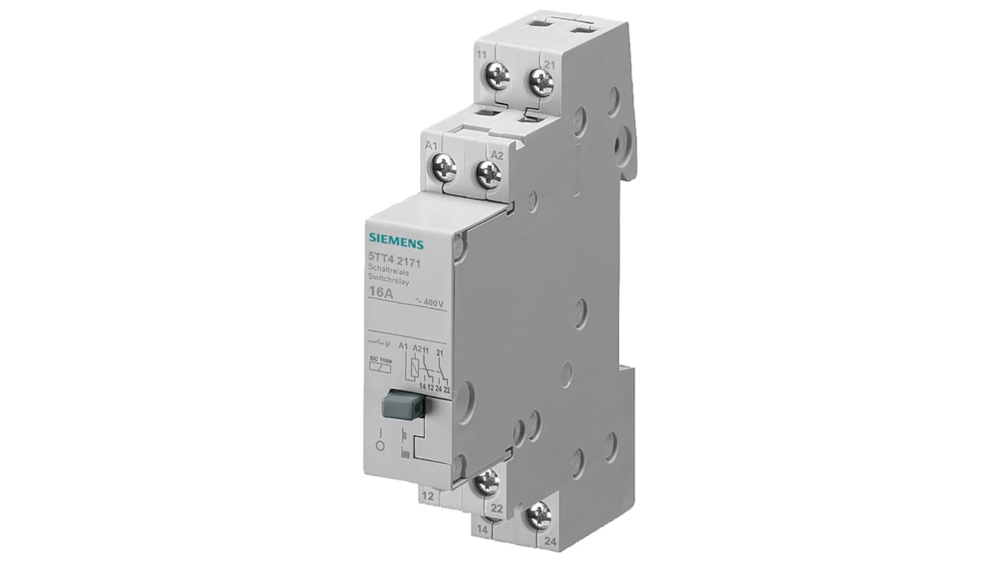 Siemens DIN Rail Power Relay, 24V dc Coil, 4A Switching Current, DPDT