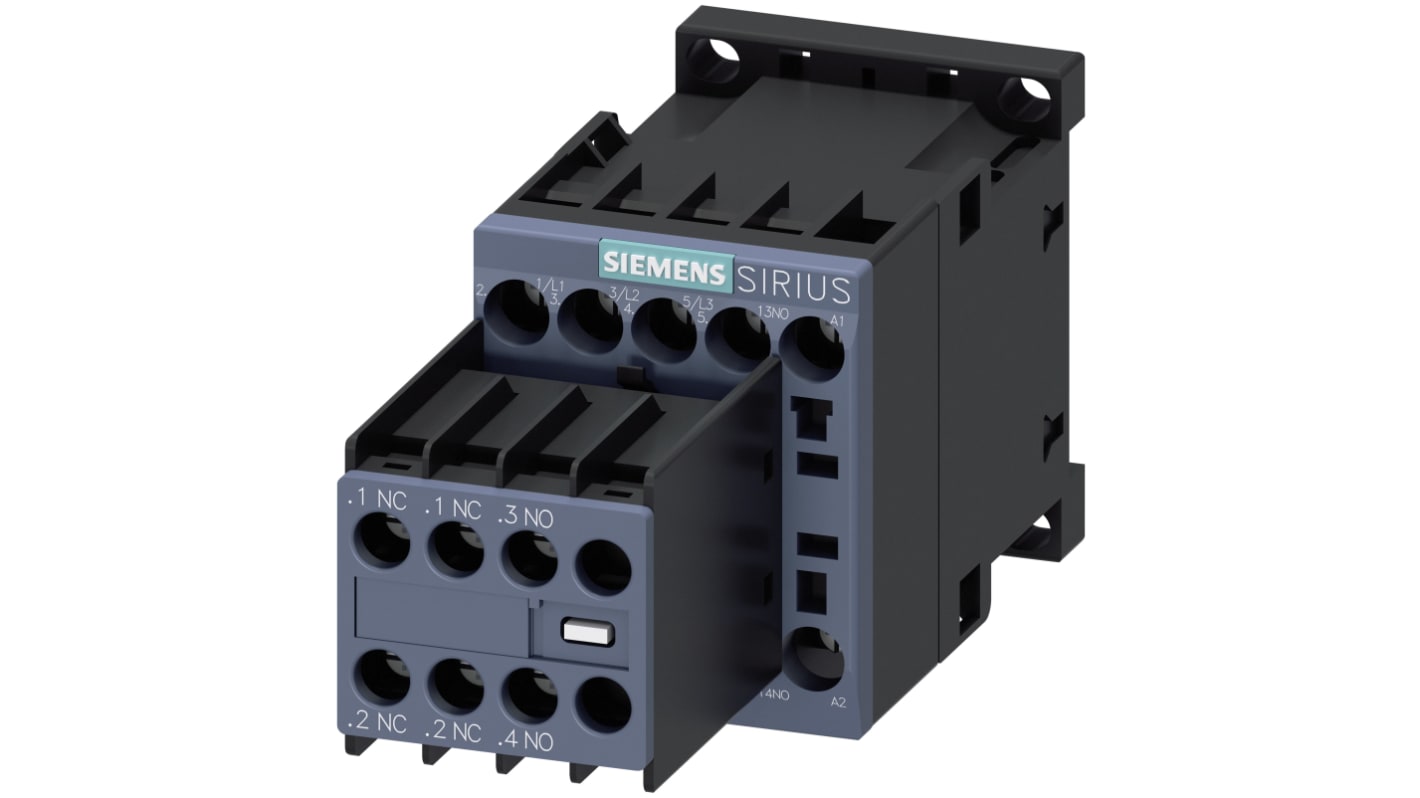 Siemens 可逆接触器, 4 kW, 线圈24V 直流, 触点9 A, 3P, 2 常开 + 2 常闭, Size S00, 3RT2系列