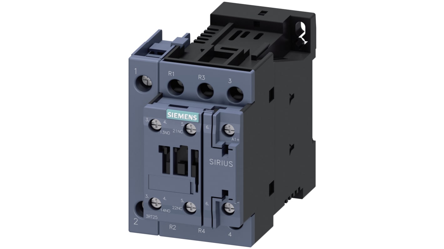 Siemens SIRIUS 3RT Size S0, 3RT25 Leistungsschütz 24 V dc-Spule, 4 -polig , 400 V AC / 25 A 11 kW 2 Schließer +