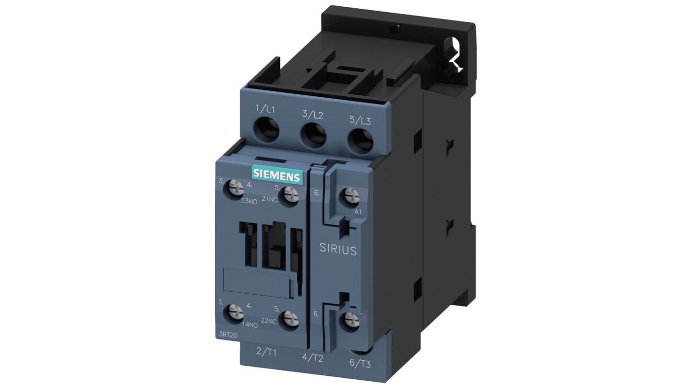 Siemens SIRIUS 3RT 3RT2, 3-polet Kontaktor med 1 slutte + 1 bryde Kontakter, 12 A Reverserende, 230 V ac spole