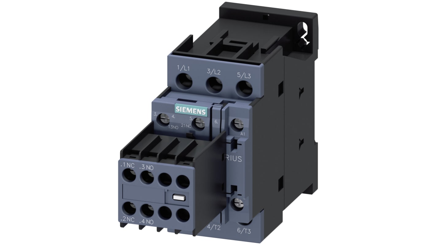 Siemens SIRIUS 3RT Size S0, 3RT2 Contactor, 230 V ac Coil, 3-Pole, 38 A, 18.5 kW, 2NO + 2NC
