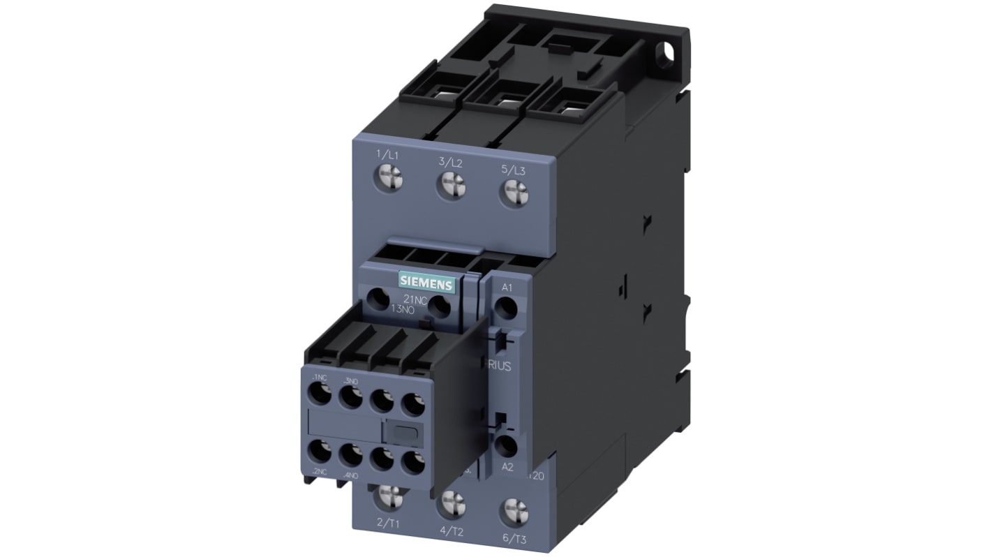 Siemens SIRIUS 3RT Size S2, 3RT2 Contactor, 24 V dc Coil, 3-Pole, 50 A, 22 kW, 2NO + 2NC