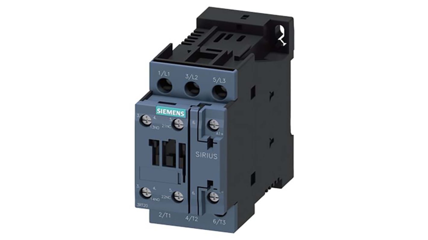 Siemens SIRIUS 3RT Size S0, 3RT2 Contactor, 48 V dc Coil, 3-Pole, 17 A, 7.5 kW, 1NO + 1NC