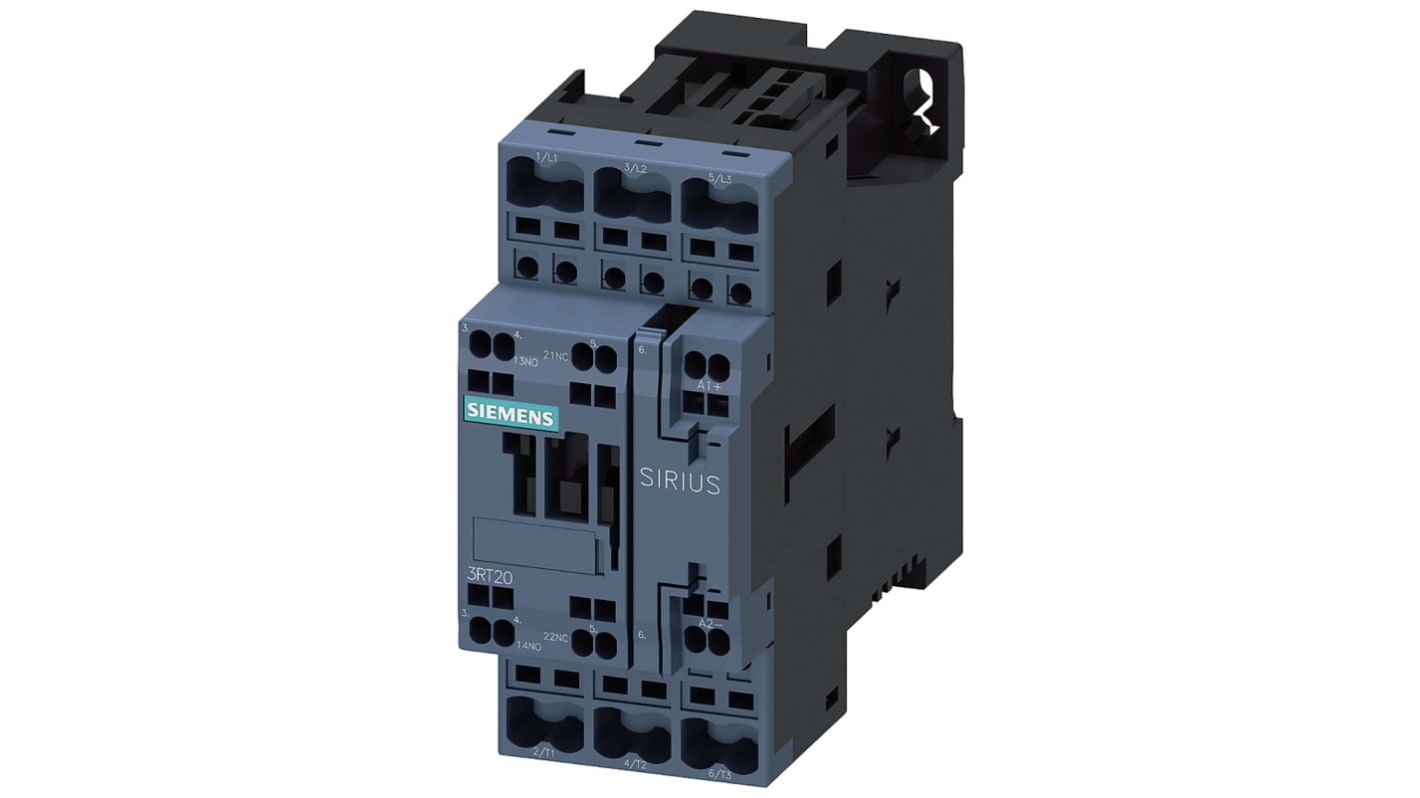 Siemens SIRIUS 3RT Size S0, 3RT2 Contactor, 24 V dc Coil, 3-Pole, 32 A, 15 kW, 1NO + 1NC