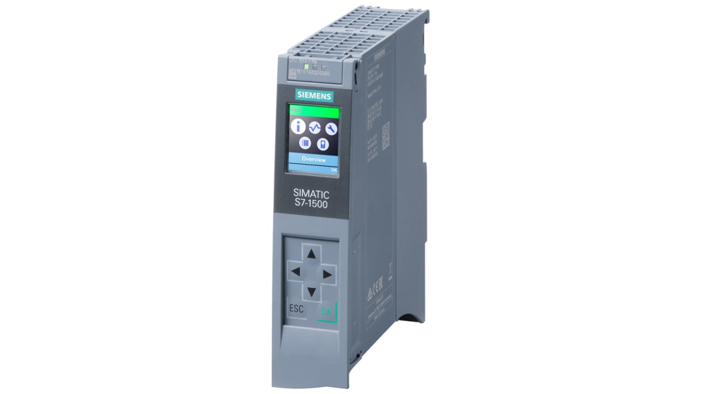 Siemens SIMATIC S7-1500 Series PLC CPU for Use with SIMATIC S7-1500 Series, 24 V dc Supply, 20-Input
