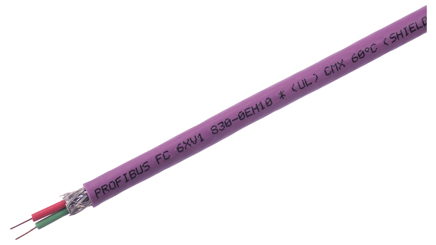 Cable de datos apantallado Profibus Siemens 6XV1830 de 2 conductores, 50,26 mm², long. 20m, Ø ext. 8mm, funda de PVC