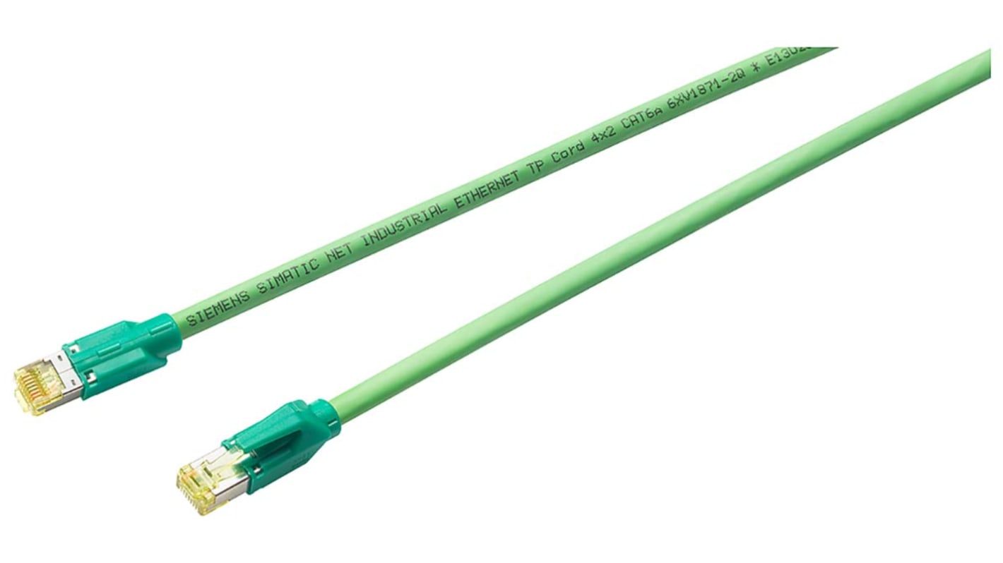 Siemens6XV1870, 2m Cat6a, Green RJ45 to Male RJ45 Male, Terminated