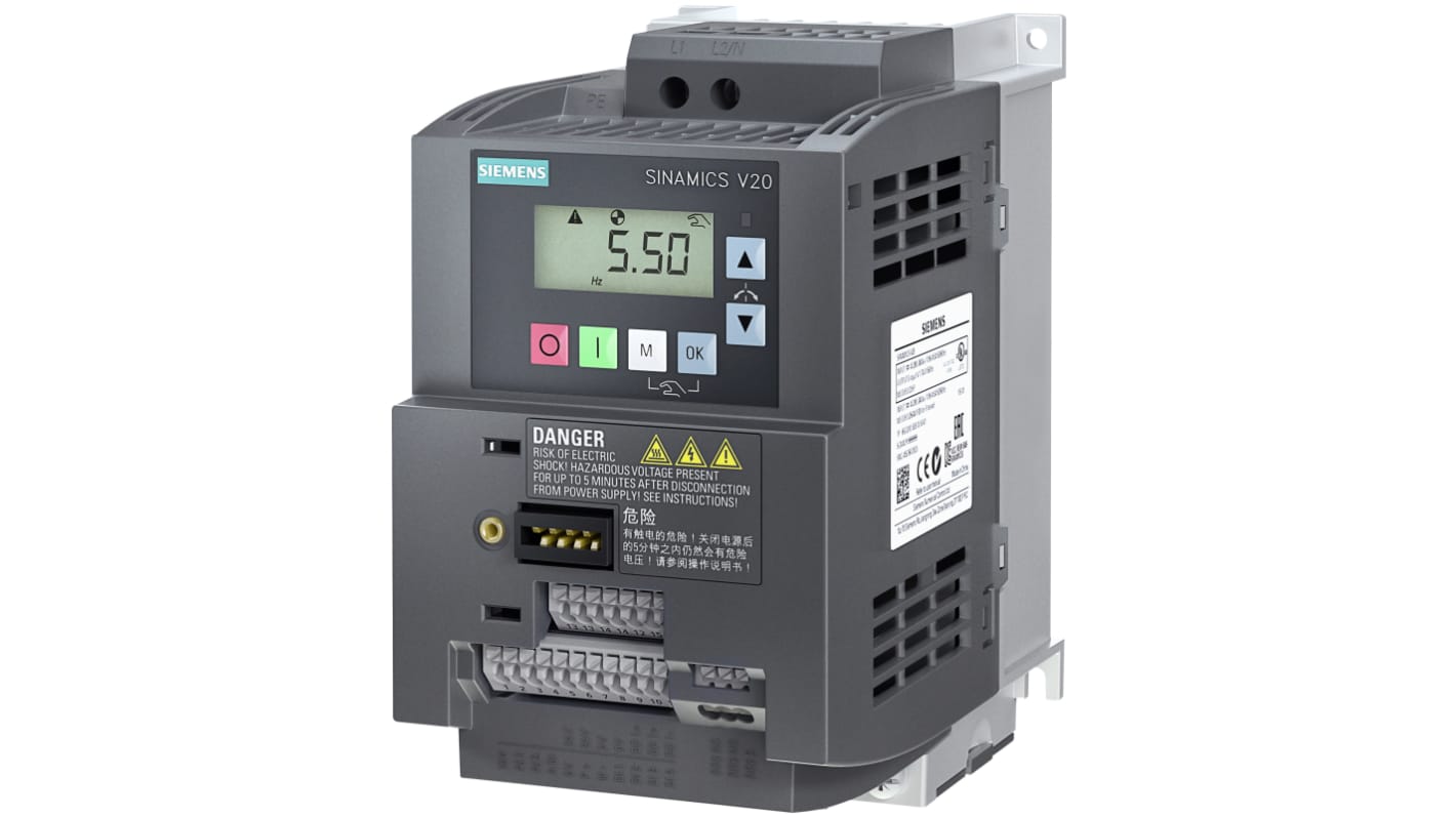 Siemens Converter, 1.5 kW, 1 Phase, 240 V ac, 7.8 A, SINAMICS V20 Series