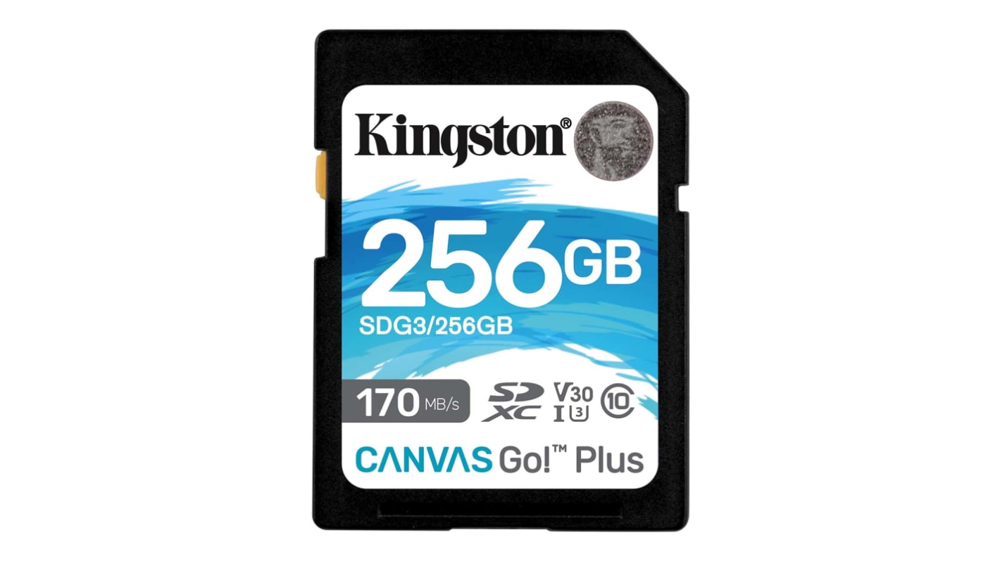Kingston 256 GB SDXC卡, 3D TLC, A2, Class 10, U3, UHS-I, V30, -25 → +85°C, Canvas Go! Plus系列