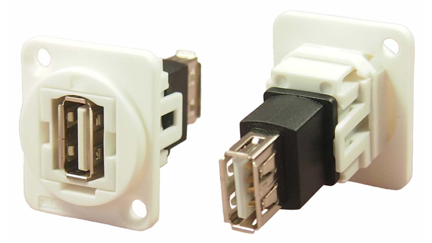 RS PRO Straight, Panel Mount, Socket- Single Port Type A 2.0 IP40 USB Connector