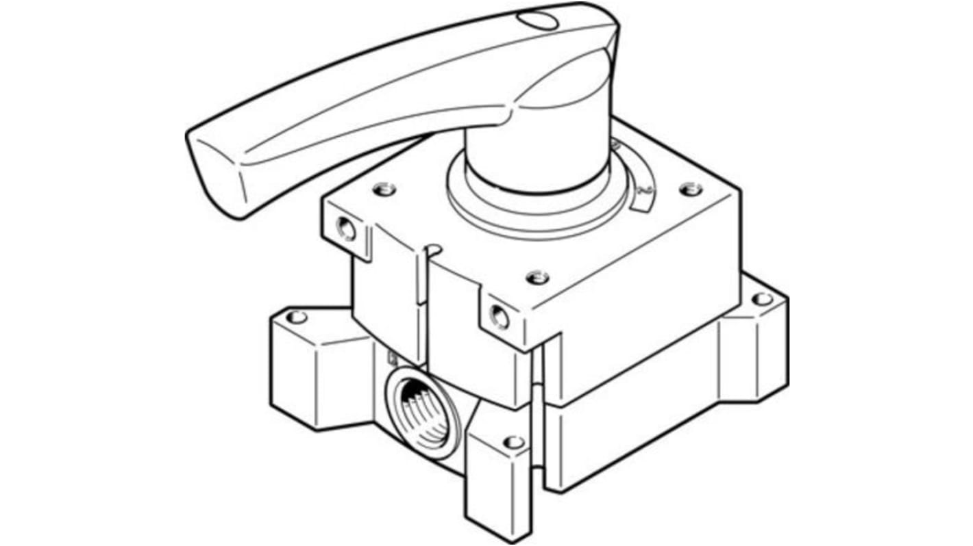 Valvola pneumatica a controllo manuale Festo, 4/3-way, pressurised, con Leva ad asta, G 1/8