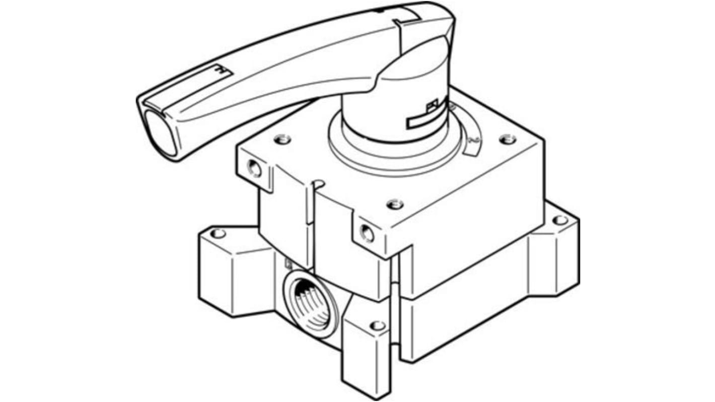 Valvola pneumatica a controllo manuale Festo, 4/3 Exhausted, con Leva ad asta, G 1/8