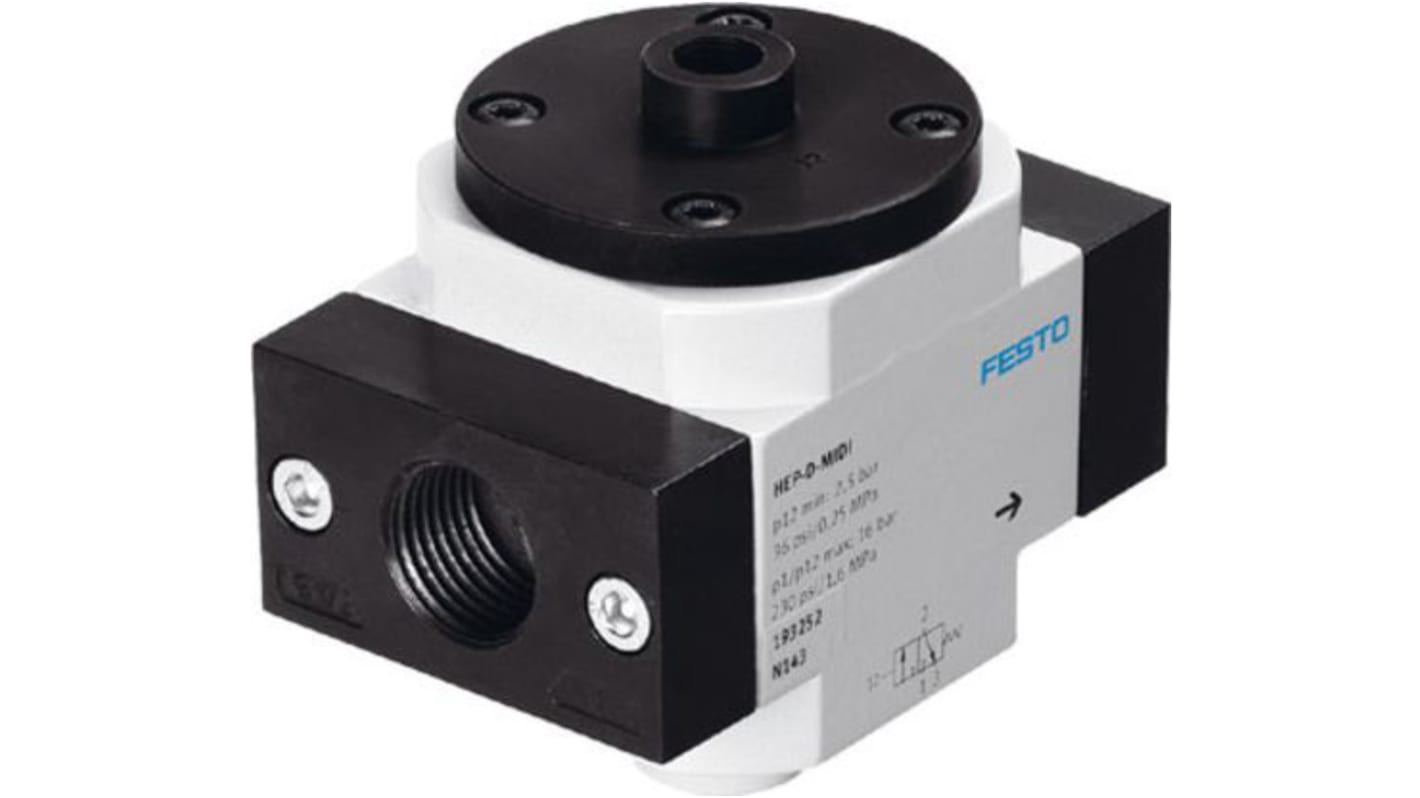 Festo 3/2 Closed, Monostable Pneumatic Manual Control Valve HEP Series, G 1/8, 1/8, 193257
