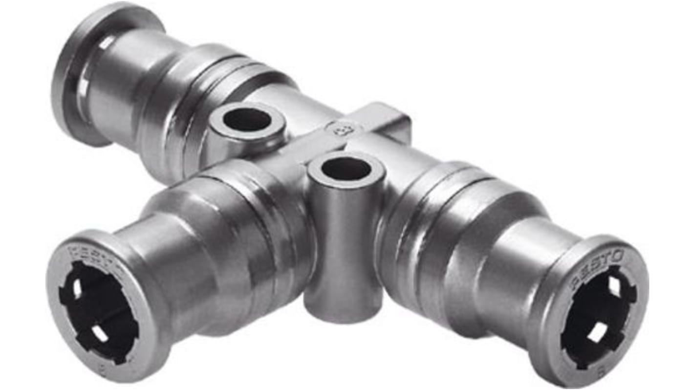 Festo CRQST-10 Series Tee Tube-to-Tube Adaptor, Push In 10 mm to Push In 10 mm, Tube-to-Tube Connection Style, 130671