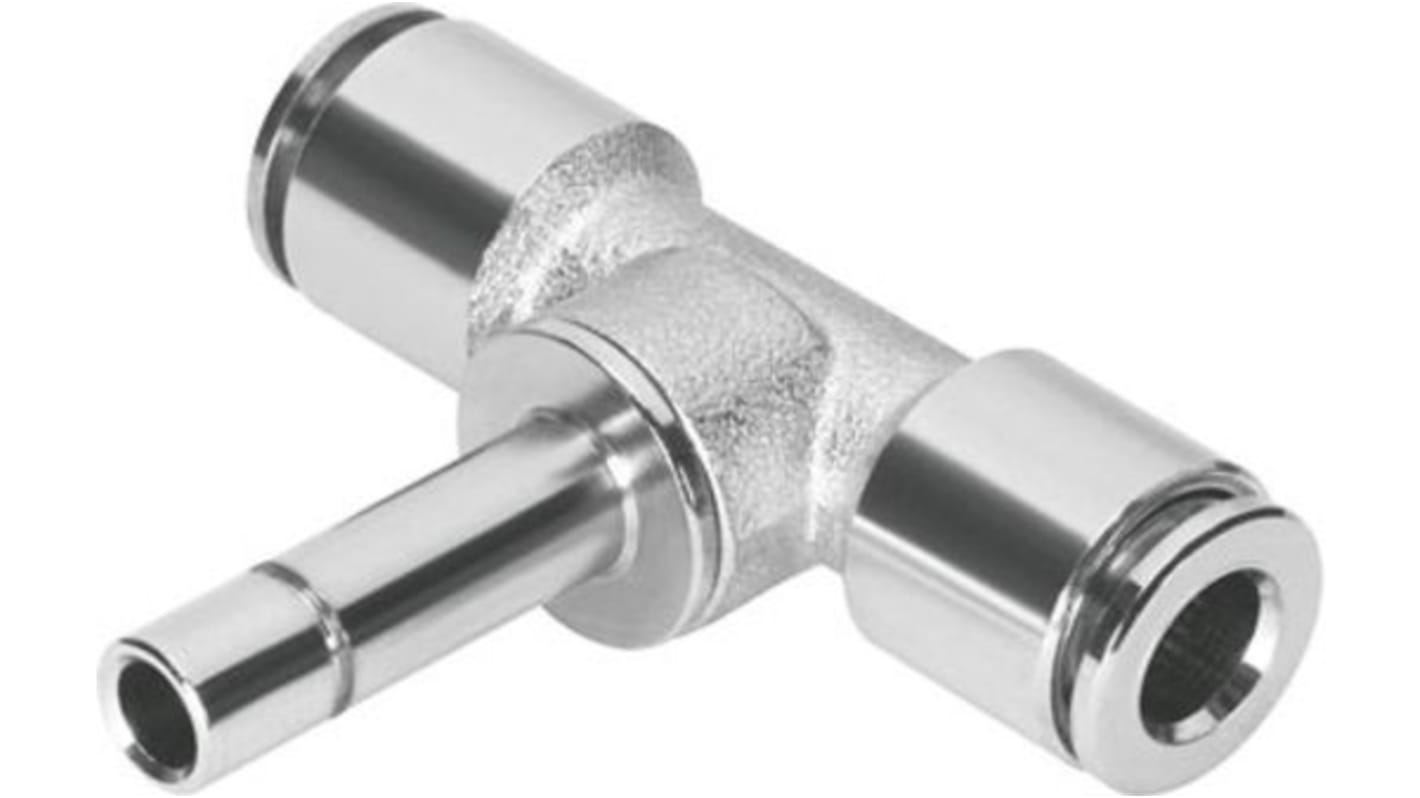 Festo NPQM-T-Q10-S10-P10 Series Tee Tube-to-Tube Adaptor Push In 10 mm to Push In 10 mm, Tube-to-Tube Connection Style,