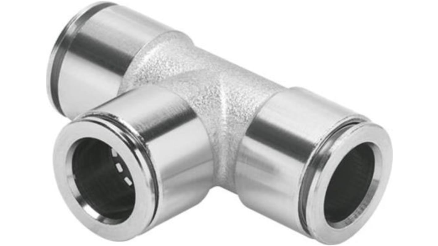 Festo NPQM-T-Q10-E-P10 Series Tee Tube-to-Tube Adaptor, Push In 10 mm to Push In 10 mm, Tube-to-Tube Connection Style,