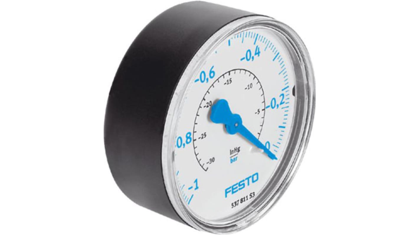 Festo R 1/4 Analogue Pressure Gauge 0bar Back Entry 63mm Outside Diameter