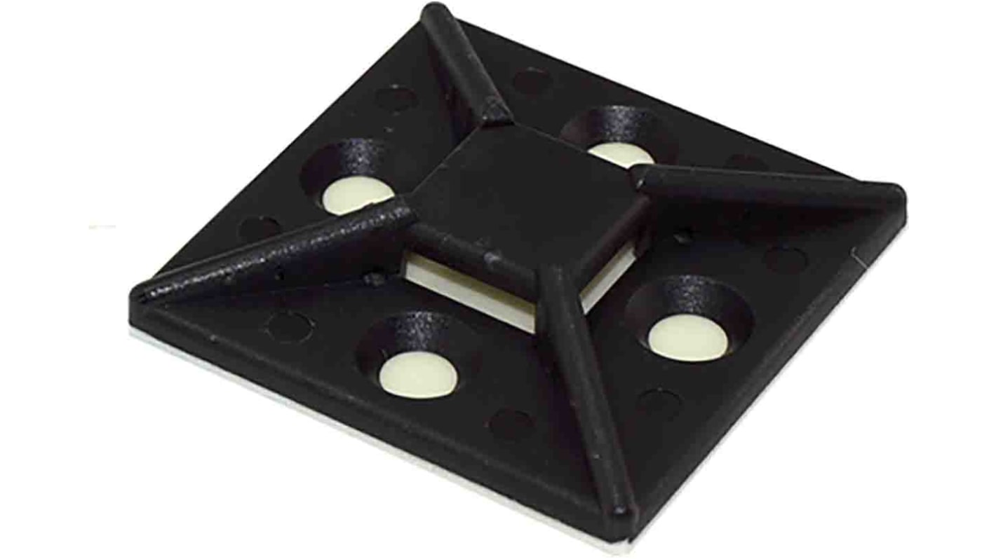 RS PRO Self Adhesive Black Cable Tie Mount 38.5 mm x 38.5mm, 10.2mm Max. Cable Tie Width