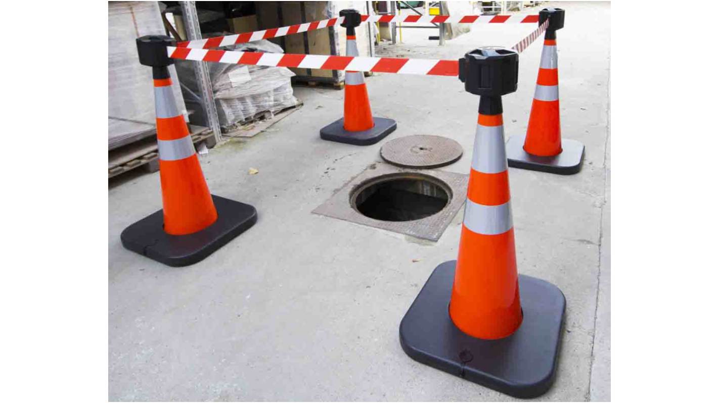 RS PRO Weighted Orange/White 1.10 m PVC Safety Cone With Strap Reel