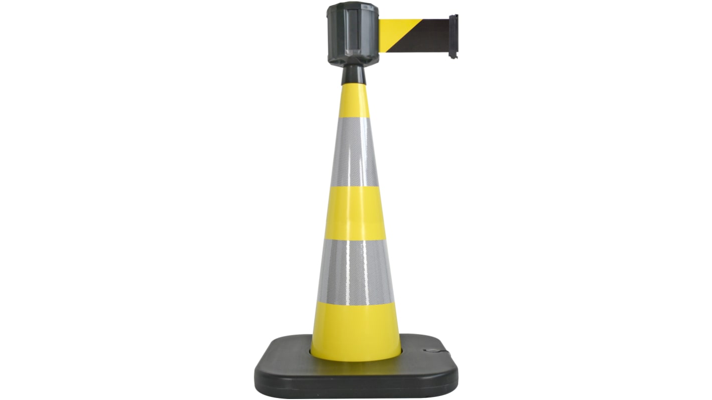 RS PRO Weighted Grey, Yellow 1.10 m PVC Safety Cone With Strap Reel