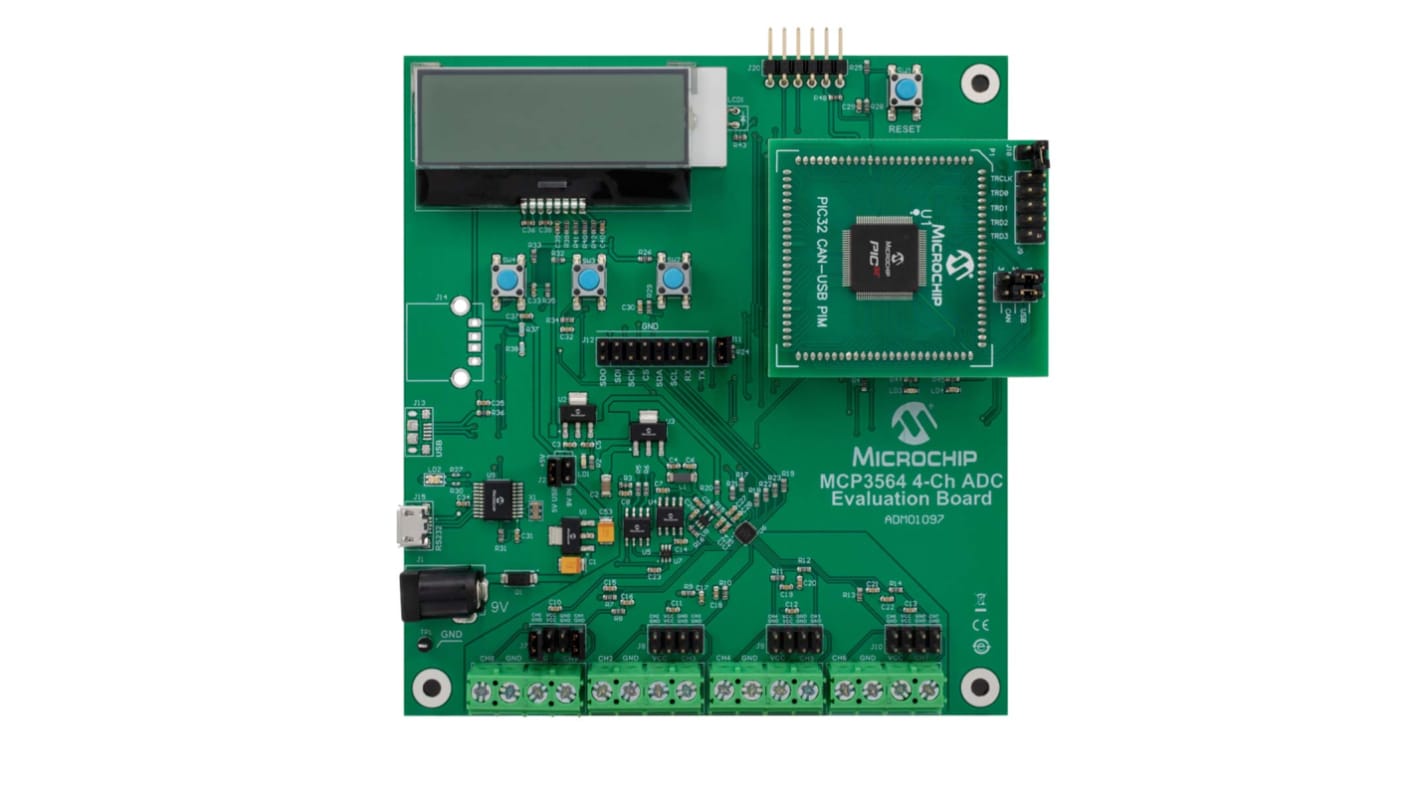 Microchip ADM01097, MCP3564 ADC Evaluation Board V2 for PIC32 MCUs Evaluation Board for PIC32 MCUs for MCP3564