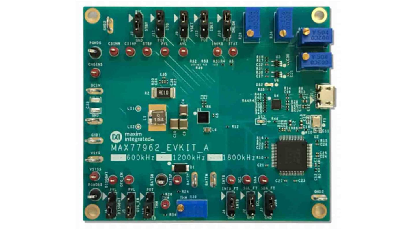 Kit de evaluación Cargador de batería Maxim Integrated MAX77962 Evaluation Kit - MAX77962EVKIT-12#