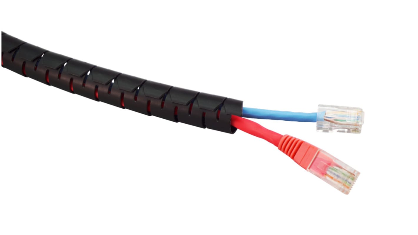 Organizador de cables en espiral RS PRO de Polypropylene Negro, Ø máx. 27mm, long. 25m