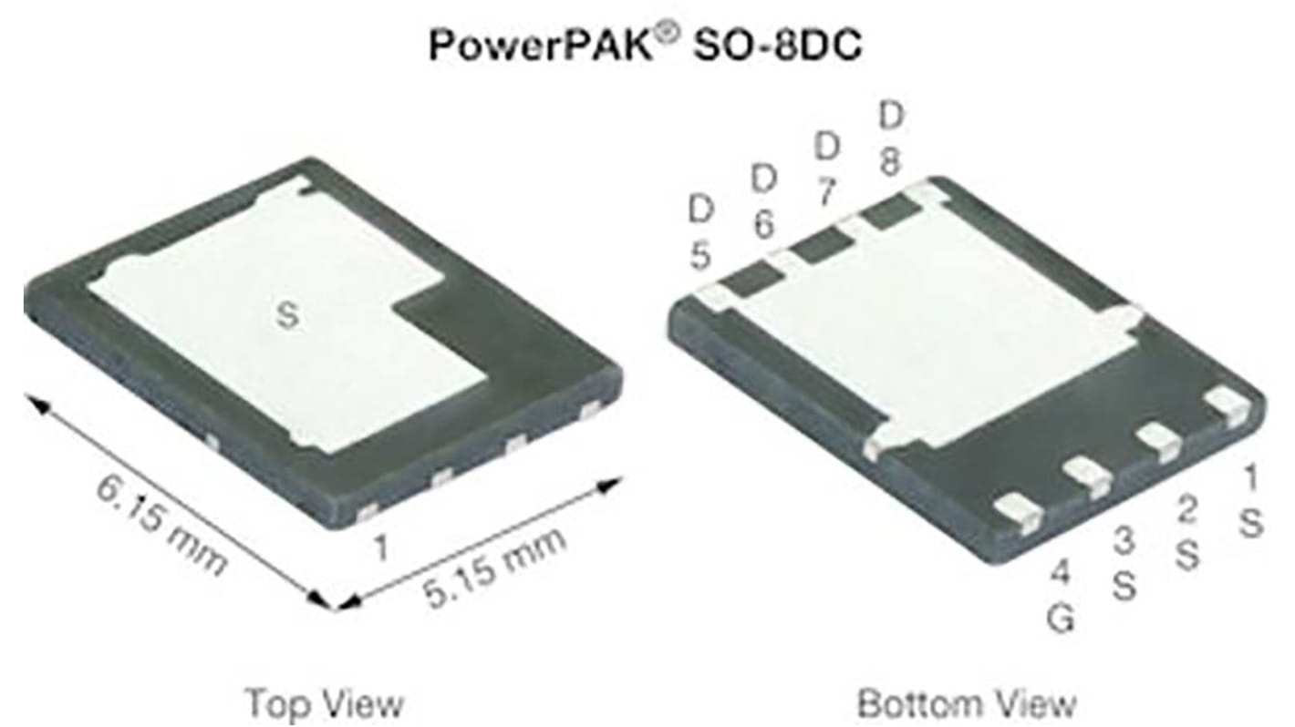 Vishay N沟道增强型MOS管, Vds=25 V, 100 A, powerpak so - 8DC, 贴片安装, 8引脚, SiDR220DP系列